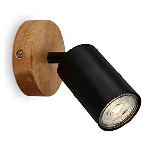 BRILONER - Wandlamp, plafondverlichting, led-woonkamerlamp, retro wandlamp met hout, vintage wandlamp, GU10 fitting, plafondlamp, rustieke kroonluchter, zwart, 90 x 85 mm