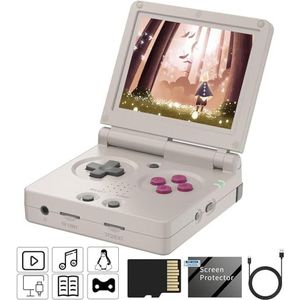 ANBERNIC RG35XXSP draagbare gameconsole met 3,5 inch IPS-display, 3300 mAh, Clamshell, retro klapsysteem (zilver)