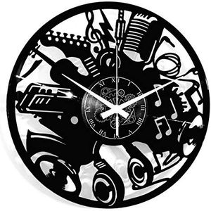 Instant Karma Clocks Wandklok van vinyl, gitaar met toetsenbord, noten van muziekinstrumenten, cadeau-idee voor muzikanten
