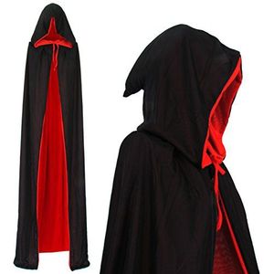 papapanda Vampier-capuchon, omkeerbaar, zwart/rood, voor volwassenen, Halloween, Dracula, cosplay, 170 cm lang