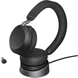 Jabra Evolve2 75 Draadloze stereo headset voor pc, laadstation, 8 microfoons, dual-density schuimhoofdtelefoon, ANC-technologie, verstelbare ANC-technologie, USB-C Bluetooth-adapter,