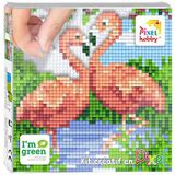 PIXEL - Afbeelding met flamingo, 12 x 12 cm, roze