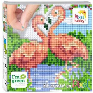 PIXEL - Afbeelding met flamingo, 12 x 12 cm, roze