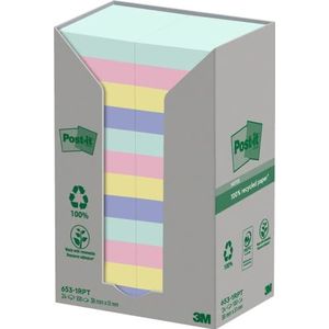 Post-it Recycling notities, op kleur gesorteerd, 38 mm x 51 mm, 100 vellen/blok met 24 blokken / verpakkingen
