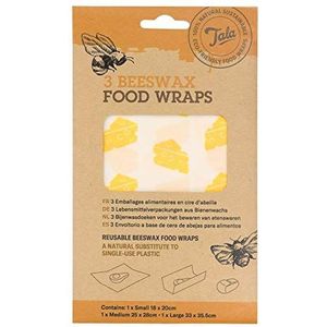 Tala Herbruikbare voedselzakken van bijenwas, kaas, 18 x 20 cm, 25 x 28 cm, 33 x 35,5 cm, 3 stuks