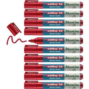 edding 31 EcoLine schildersezelmarker, rood, 10 stiften, ronde punt, 1,5-3 mm, om te schrijven, tekenen op conferentiebordpapier, geen overloop, geen uitdrogen, navulbaar