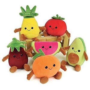 Jemini - FRUITY'S 024144 Kistje met 6 groenten en fruit van pluche, +/- 17 cm, zacht en pluizig, voor kinderen, meerkleurig