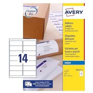 AVERY - Pack van 350 zelfklevende adresstickers, personaliseerbaar en bedrukbaar, formaat 99,1 x 93,1 mm, inkjetdruk (J8163-25)