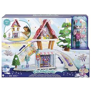 Enchantimals Bevy Konijntje Sneeuwchalet Speelset, Minipop, dierenfiguur Jump, 5 speelplaatsen, speelgoed voor kinderen, GJX50