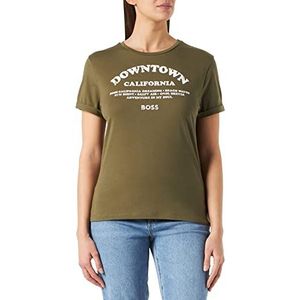 BOSS C Esummer T-shirt voor dames, biologisch katoen met zomerse print, donkergroen 303