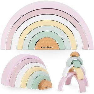 mamabrum, Houten puzzel regenboog – blauw, 7 stuks, tunnels, bruggen, houten constructies, educatief speelgoed, leerhulp, ontwikkeling van coördinatie
