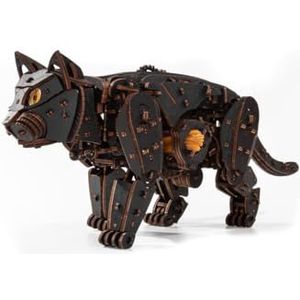 Eco Wood Art 3D Houten Puzzel Mechanische Wilde Zwarte Kat/ Wild Black Ca - 259 - 47,6x11x18,9cm