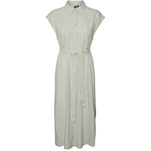 VERO MODA Vmmymilo Sl Calf Shirt Dress Wvn Ga Lange damesjurk, Reseda/Strepen: Sneeuwwitje