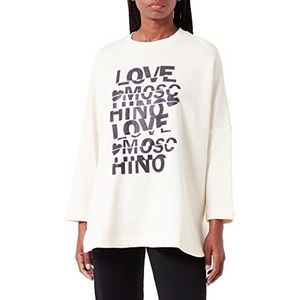 Love Moschino Oversized sweatshirt voor dames met pailletten snit en plakeffect-print, Crème