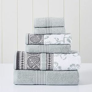 Modern Threads Ophelia 6-delige set bestaande uit 2 badhanddoeken, 2 handdoeken, 2 washandjes van jacquard-garen, effen, saliegroen