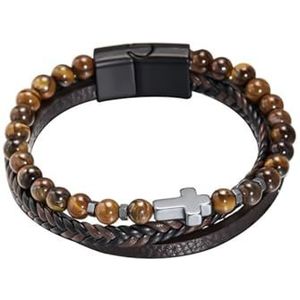 Biglumin Cadeau voor Vaderdag, cadeau voor mannen, armband van echt leer met natuurstenen, cadeau voor papa, armband, cadeau voor koppels, echtgenoot, vriendin, zoon, papa, groot, cadeau voor