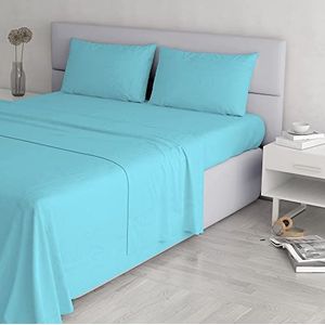 Italian Bed Linen Elegant beddengoed (laken 250 x 300 cm, hoeslaken 170 x 200 cm + 2 kussenslopen 52 x 82 cm), lichtblauw, tweepersoonsbed
