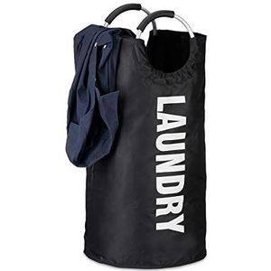 Relaxdays vouwbare wasmand met hengsel - 60 liter - waszak vouwbaar - draagbaar wasbox - zwart