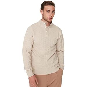 Trendyol Effen slim trui met Koreaanse kraag trainingspak voor heren, beige, XL, Beige