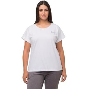 Ulla Popken Loungewear, Oversize, Love Broderie, Col rond, T-shirt à manches courtes, blanc neige, 52-54/grande taille