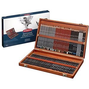 Derwent Sketching Collection - set van 72 potloden in houten doos, professionele kwaliteit, 2301902