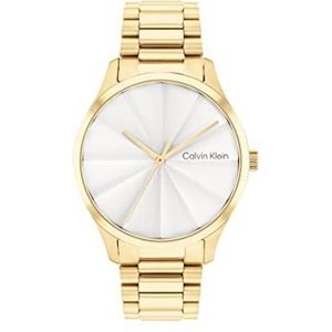 Calvin Klein Uniseks analoog kwartshorloge met goudkleurige roestvrijstalen band - 25200232, wit, elegant, Wit, Stijlvol