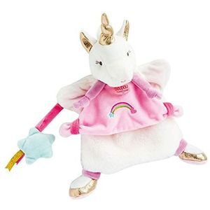 Doudou et Compagnie - Doudou handpop eenhoorn – 25 cm – roze/wit – Lucie La Licorne – DC3320