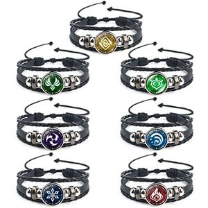 [7 PACK] QYZHIZ Verstelbare Genshin Impact Armband, Yuanshen Lichtgevende Armband, Gods Eye Time Gem Armband van Vuur, IJs, Wind, Gras, Rots, Donder, Water, Polyurethaan Glas