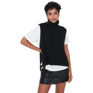 Trendyol Femmes Conception Régulière Standard Col Haut Knitwear Pull Gilet, Noir, L, Noir, L