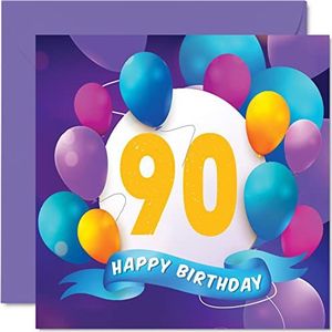 Verjaardagskaart voor 90e verjaardag voor mannen en vrouwen - balfeest - 90e verjaardag kaarten voor mannen en vrouwen - wenskaart voor opa, oma, papa, 145 mm x