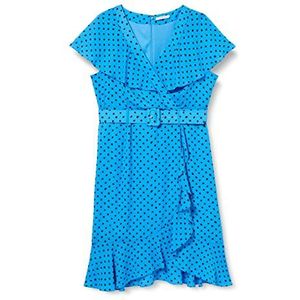 Gina Bacconi georgette dames jurk met ruches, Blauw/Grijs