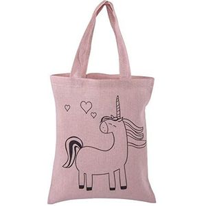 Rayher 53984258 katoenen tas bedrukt, motief eenhoorn, roze, 20 x 25 cm, om te beschilderen, stoffen tas, jute tas klein