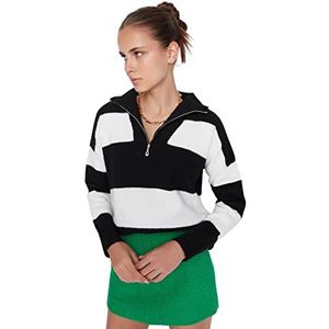 TRENDYOL Dames Regular Basics Pullover met omslagkraag, zwart, L, zwart.