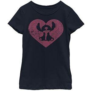 Disney Lilo & Stitch Valentine's Day Heart Stitch T-shirt voor meisjes, marineblauw, Navy Blauw