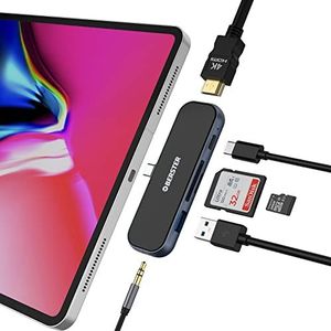 USB C Hub Adapter voor iPad Pro 6-in-1 USB C met HDMI 4K, PD 100W, USB 3.0, 3,5 mm hoofdtelefoonaansluiting, SD/TF-sleuven, compatibel met iPad Pro 2020/2019/2018, MacBook Pro/Air, Lenovo, Dell