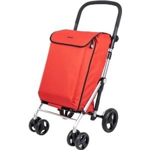 Carlett - Opvouwbare boodschappentrolley + haak, 4 wielen, grote capaciteit 32 kg, hoofdtas 58 l, thermische tas 12 liter, kleur rood