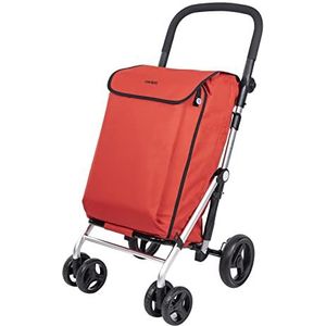 Carlett - Opvouwbare boodschappentrolley + haak, 4 wielen, grote capaciteit 32 kg, hoofdtas 58 l, thermische tas 12 liter, kleur rood