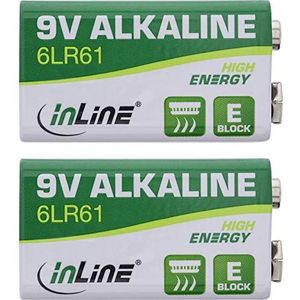 InLine 2x High Energy alkaline batterij 9V LR61 groen wit 01299