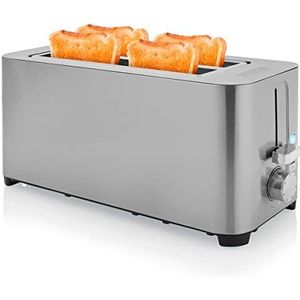 Princess Steel Toaster 2 Long Slot broodrooster, 1050 watt, ontdooifunctie, annulering, opwarmfunctie, broodjeshouder