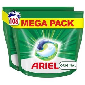 Ariel All-in-1 Pods wasmiddelcapsules, 108 wasbeurten (2 x 54 pods), origineel, effectief ook bij kou en langdurige frisheid