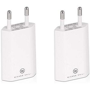 Wicked Chili 2 x Pro Series Power Adapter USB-adapter compatibel met Apple iPhone, Samsung Galaxy/telefoonoplader, Power Plug (1 A, 5 V), wit