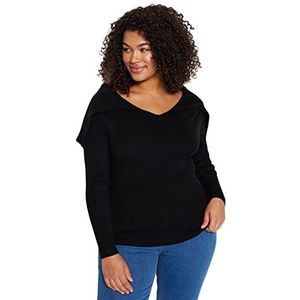 Trendyol Pull en tricot basique à col rond pour femme, coupe régulière, noir, taille 4XL, Noir, 4XL grande taille