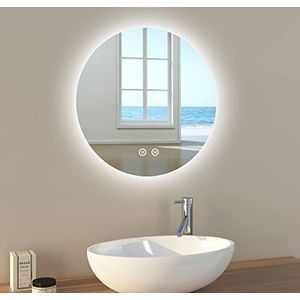 EMKE Badkamerspiegel met licht 50 cm diameter, ronde led-badkamerspiegel met aanraakschakelaar + verstelbaar + 3 kleuren + geheugenfunctie, wandspiegel model B