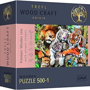 Trefl Houten puzzel, wilde katten in de jungle, 500 + 1 stuks, houten handwerk, onregelmatige vormen, 50 dierenfiguren, hoogwaardige moderne puzzel, doe-het-zelf