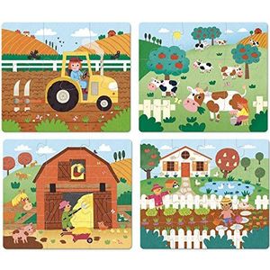 Puzzel met boerderijmotief in houten kist (4 puzzels, 6-16 stukjes) voor kinderen vanaf 2 jaar