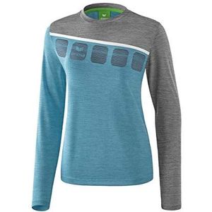 Erima 5- C Longsleeve Dames, Oriental Blue China/grijs gemêleerd/wit