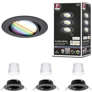 Paulmann 92468 LED inbouwspot basis Smart Home Zigbee ronde basisset 230 V 3 x 4,9 W 3 x 420 lm dimbaar 90 mm zwart mat metaal RGBW+