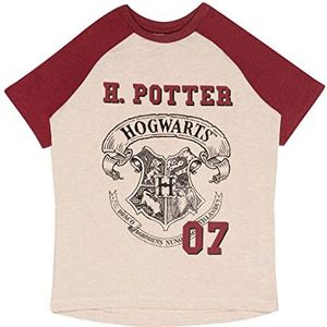 Harry Potter Hogwarts Crest Short Sleeve Raglan, kinderen, 5-14 jaar, beige, officiële merchandise, beige/bordeauxrood