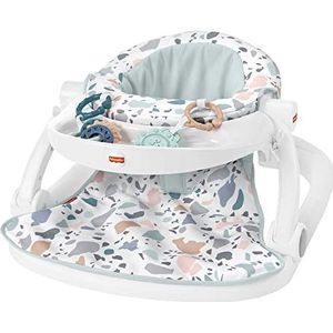 Fisher-Price Speelstoel met dienblad en 2 speeltjes voor het vasthouden van de baby tijdens het zitten, activiteitenstoel, Pacific kiezelpatroon, kruipspeelgoed, vanaf 1 jaar, HPF45