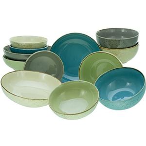 CreaTable, 23412 Serie Nature Collection BUNT Bowl Set van 12 kommen van aardewerk, vaatwasser- en magnetronbestendig, kwaliteitsproductie